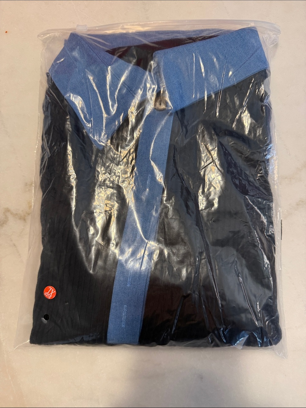 Women's Black Ribbed Polo Shirt with Blue Trim